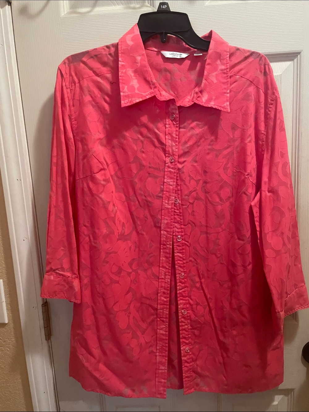 Liz Claiborne Coral Floral Jacquard Button-Up Blouse